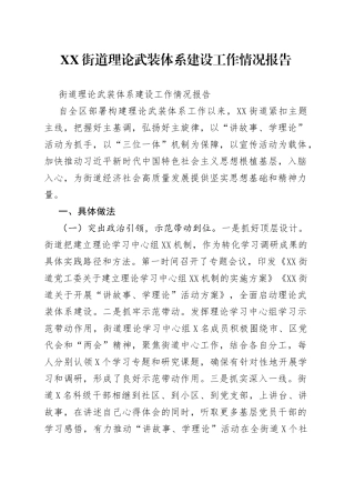 街道理论武装体系建设工作情况报告