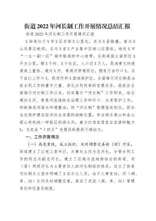 街道2022年河长制工作开展情况总结汇报