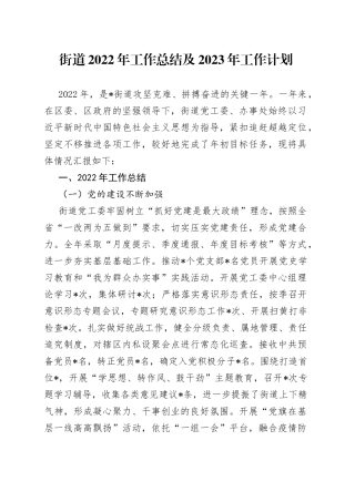 街道2022年工作总结及2023年工作计划814