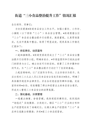 街道“三小食品整治提升工作”情况汇报