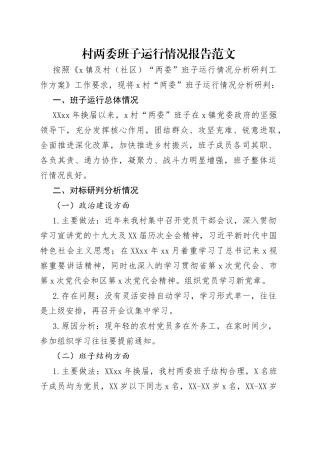 村两委班子运行情况报告范文