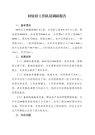 村驻村工作队员调研报告