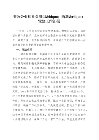 非公企业和社会组织两新党建工作汇报（1）