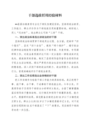 干部选拔任用经验材料