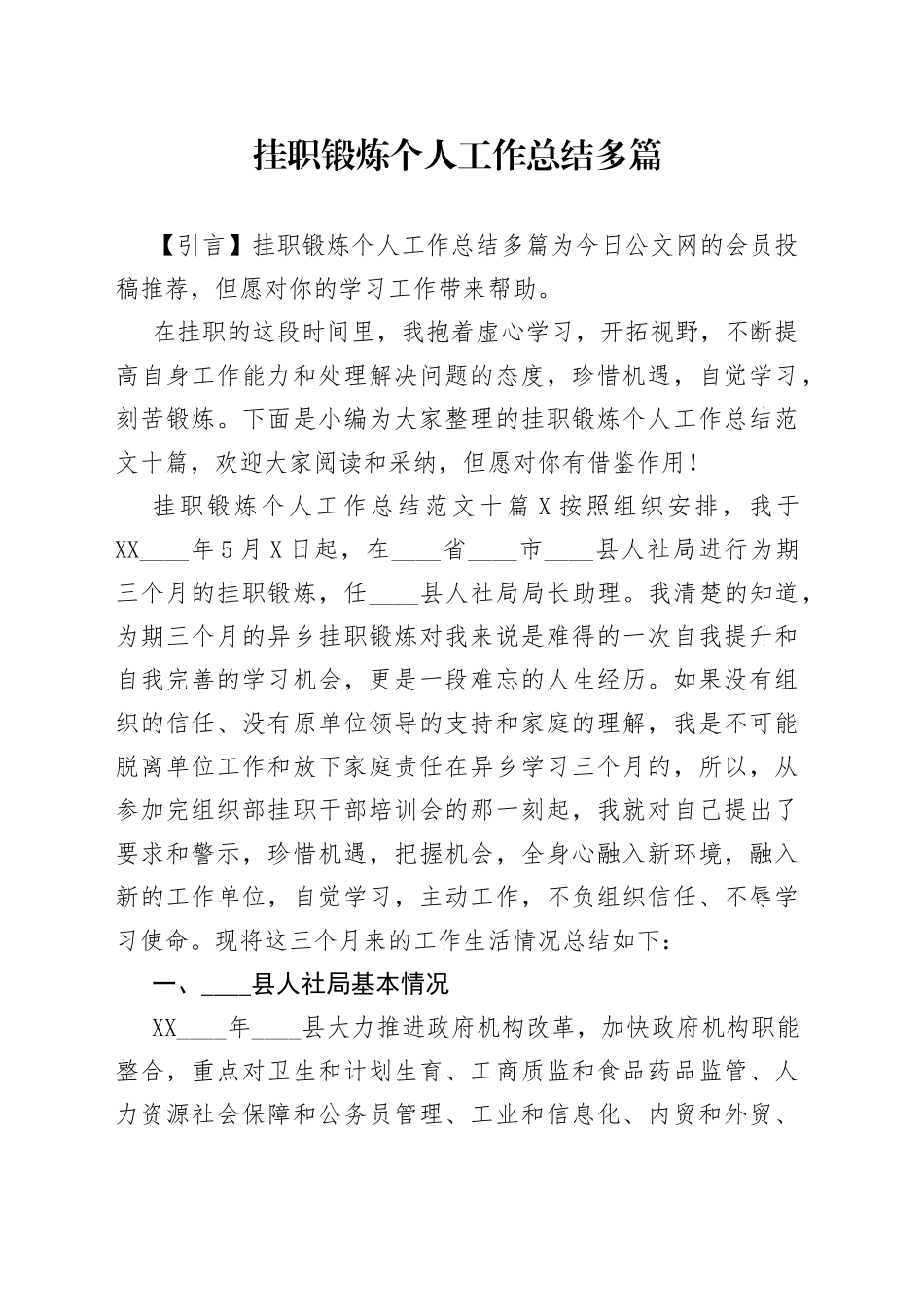 挂职锻炼个人工作总结多篇_第1页