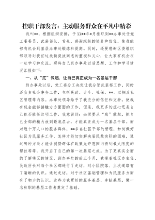 挂职干部发言：主动服务群众在平凡中精彩
