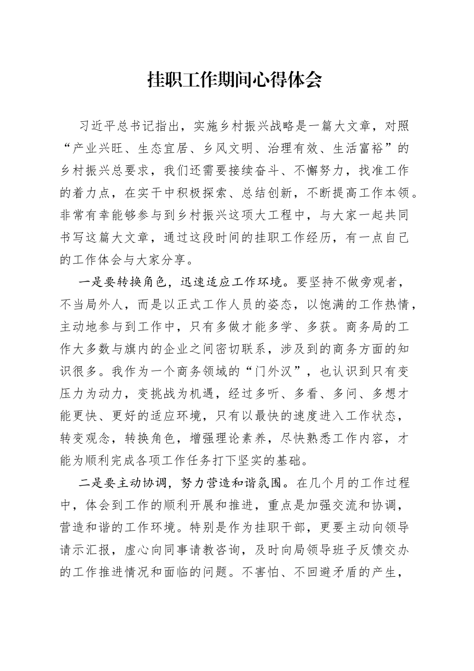 挂职工作期间心得体会_第1页