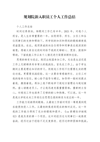 规划院新入职员工个人工作总结