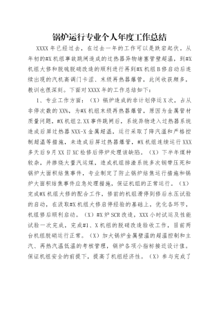 锅炉运行专业个人年度工作总结