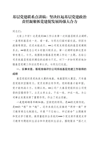 基层党建联系点讲稿：坚决扛起基层党建政治责任凝聚抓党建促发展的强大合力02
