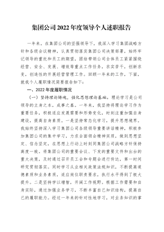集团公司2022年度领导个人述职报告