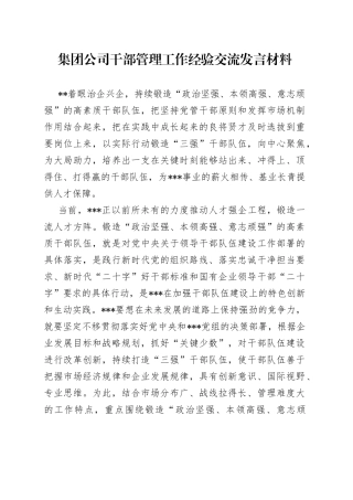 集团公司干部管理工作经验交流发言材料
