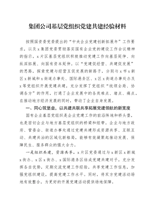 集团公司基层党组织党建共建经验材料