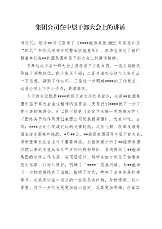 集团公司在中层干部大会上的讲话
