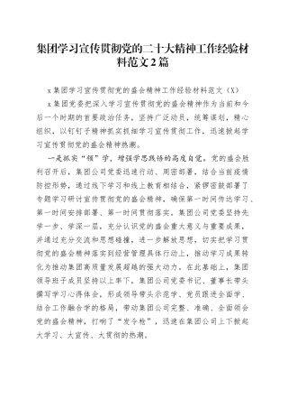 集团学习宣传贯彻党的二十大精神工作经验材料范文2篇