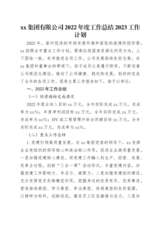 集团有限公司2022年度工作总结2023工作计划