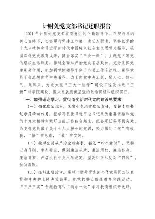 计财处党支部书记述职报告