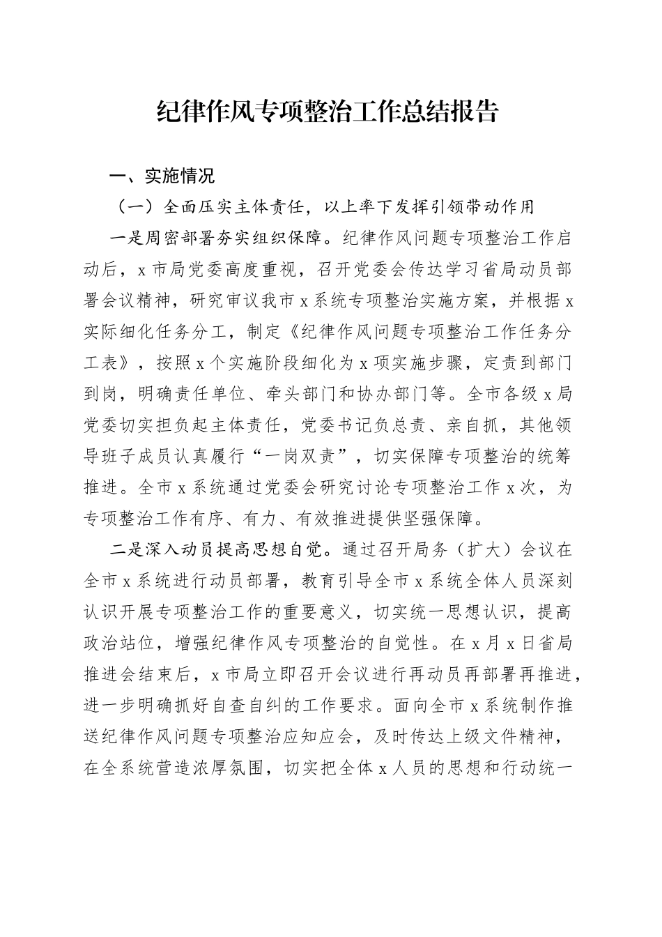 纪律作风专项整治工作总结报告_第1页