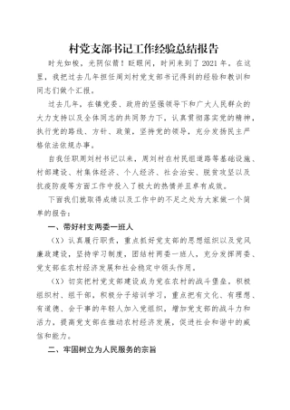村党支部书记工作经验总结报告