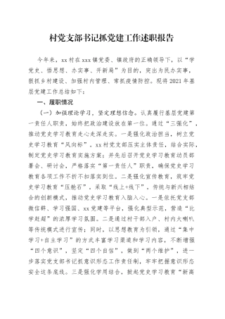 村党支部书记抓党建工作述职报告
