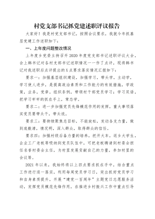 村党支部书记抓党建述职评议报告