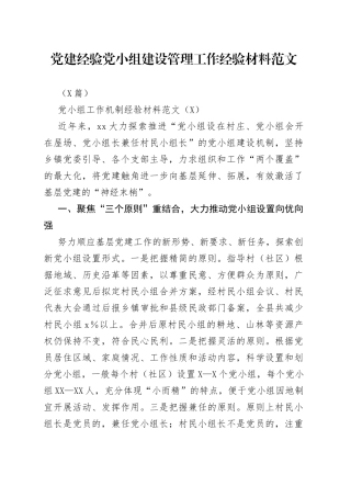 （6篇）党建经验党小组建设管理工作经验材料范文