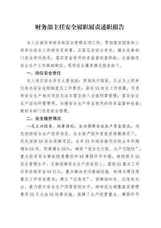 财务部主任安全履职履责述职报告82