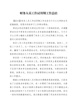 财务人员工作试用期工作总结