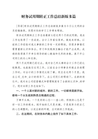 财务试用期转正工作总结新版多篇