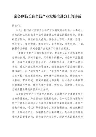 常务副县长在全县产业发展推进会上的讲话