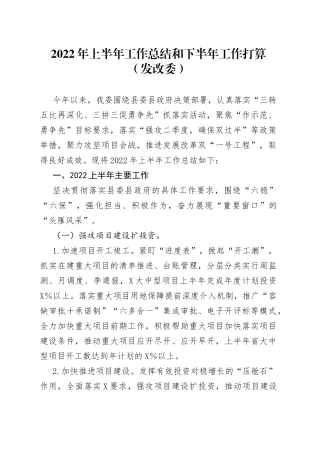 2022年上半年工作总结和下半年工作打算（发改委）
