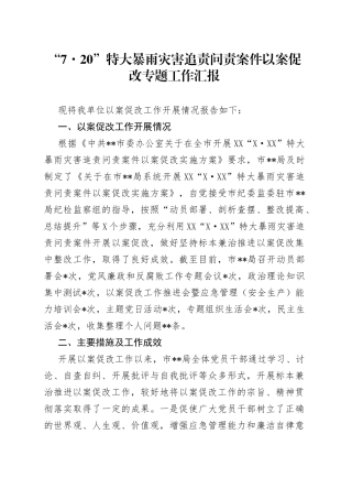 “720”特大暴雨灾害追责问责案件以案促改专题工作汇报