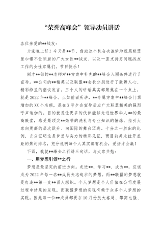 “荣誉高峰会”领导动员讲话（1）