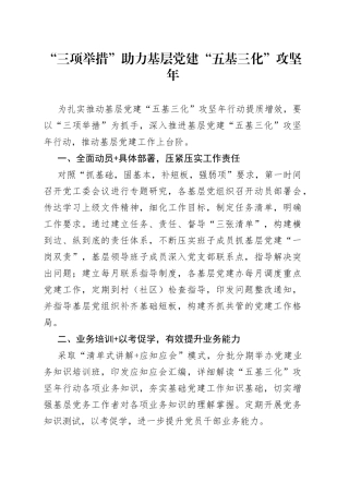 “三项举措”助力基层党建“五基三化”攻坚年