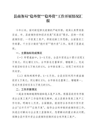 “稳外贸”“稳外资”工作开展情况汇报