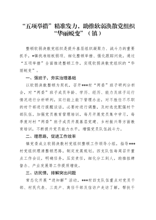 “五项举措”精准发力，助推软弱涣散党组织“华丽蜕变”（镇）