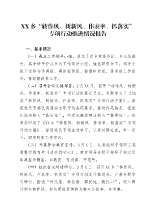 “转作风、树新风、作表率、抓落实”专项行动推进情况报告