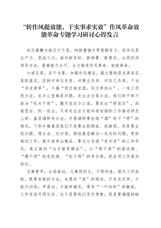 “转作风提效能，干实事求实效”作风革命效能革命专题学习研讨心得发言