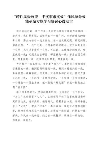 “转作风提效能，千实事求实效”作风革命效能革命专题学习研讨心得发言