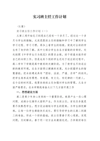 3篇实习班主任工作计划