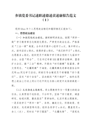 3篇乡镇党委书记述职述德述责述廉报告