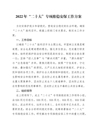2022年“二十大”专项维稳安保工作方案