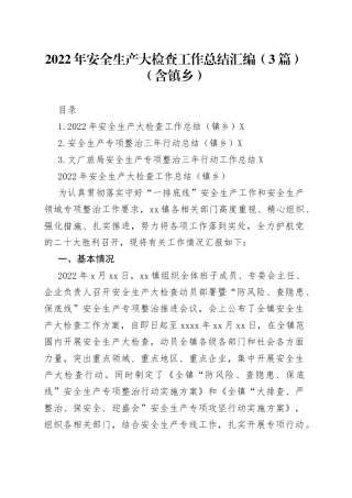 2022年安全生产大检查工作总结汇编（3篇）（含镇乡）