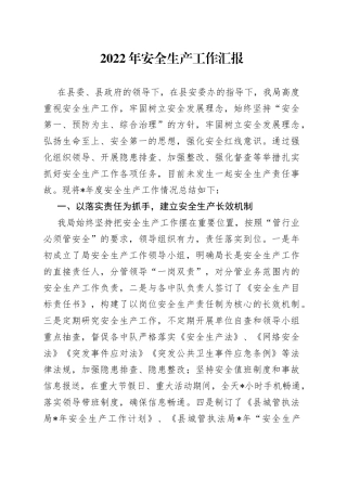 2022年安全生产工作汇报