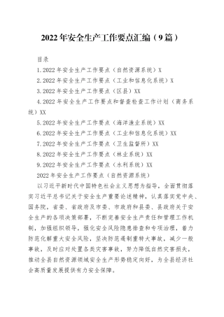 2022年安全生产工作要点汇编（9篇）
