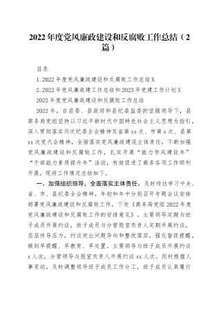 2022年度党风廉政建设和反腐败工作总结（2篇）