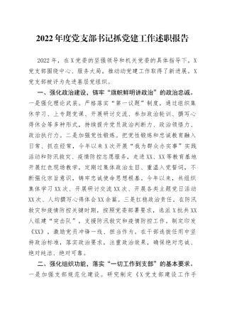 2022年度党支部书记抓党建工作述职报告(1)