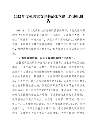 2022年度机关党支部书记抓党建工作述职报告