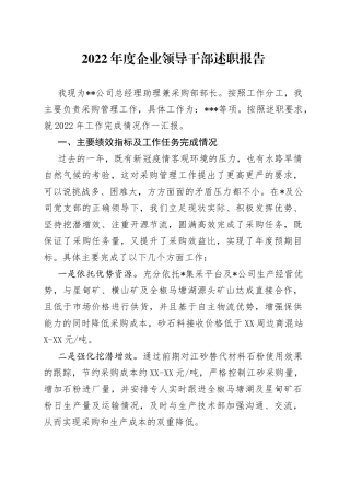 2022年度企业领导干部述职报告