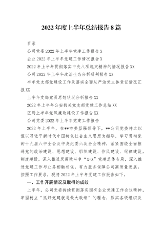 2022年度上半年总结报告8篇
